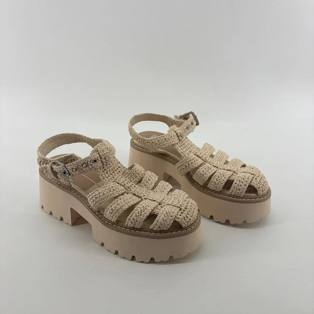 Dolce Vita Womens 7 Cream Platform Fisherman Sandals Woven Lug Sole Raffia